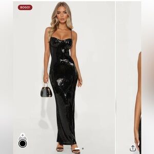 Fashion Nova Black Sequin Maxi Dress